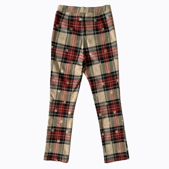 Urban Outfitters Tessa Plaid Tartan Notched Cropped Pants Gold Bee Accents Size2 - Picture 5 of 10
